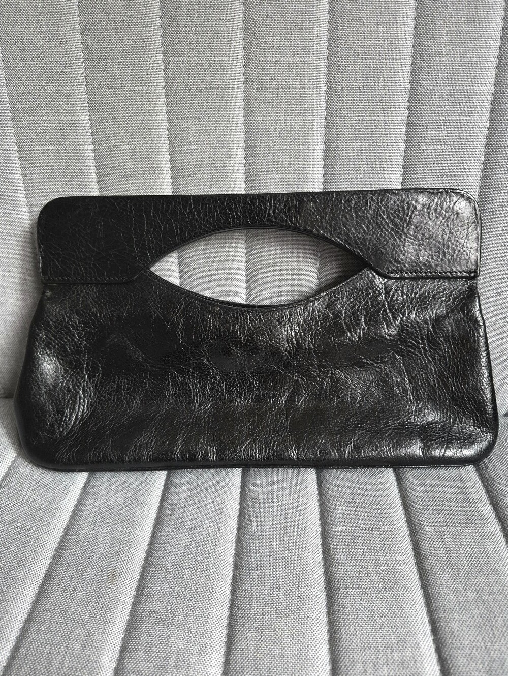 Wilson Leather Pelle Studio Black Italian Leather Magnetic Handle Clutch Bag
